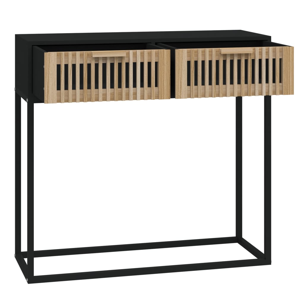 vidaXL Mesa consola hierro y madera contrachapada negro 80x30x75 cm