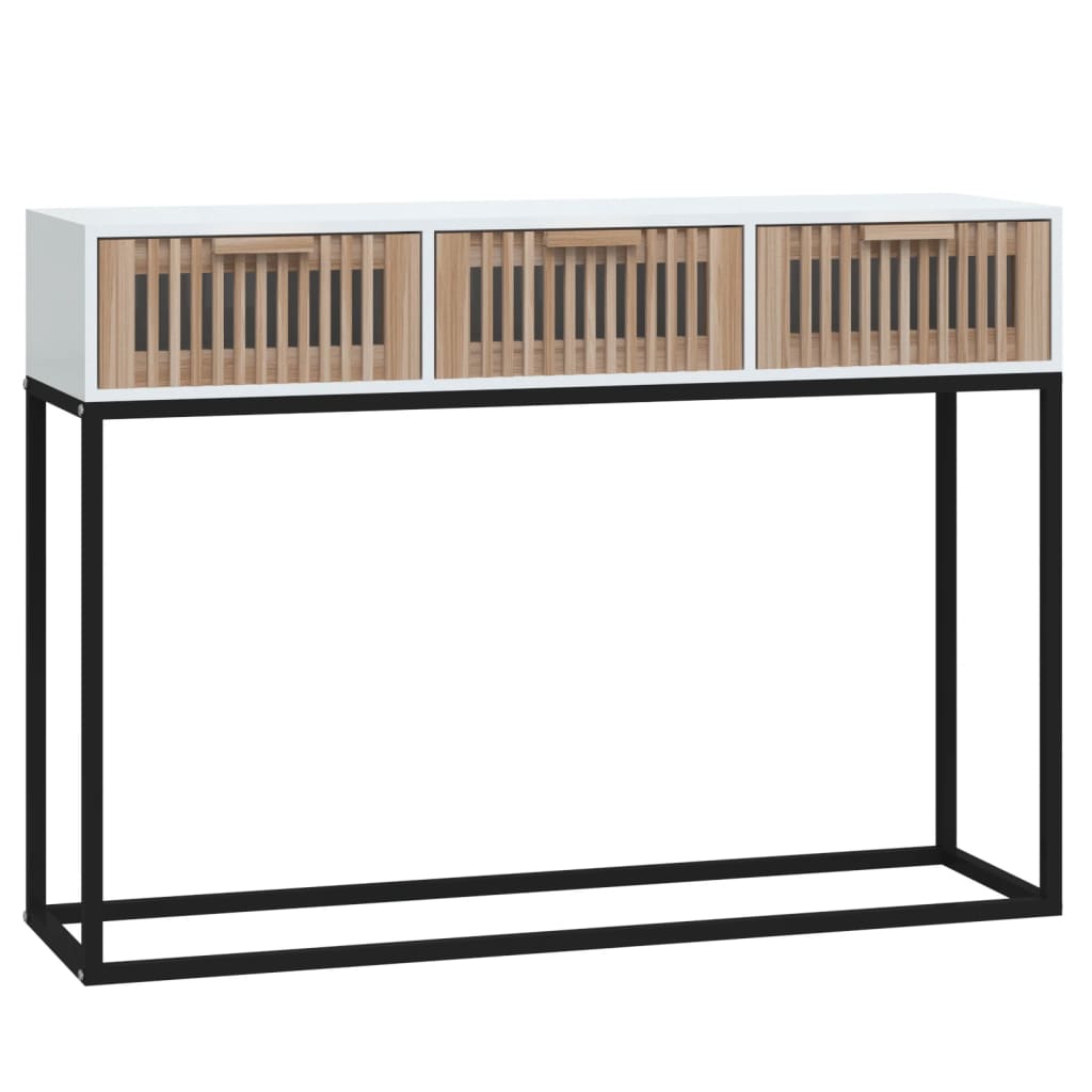 vidaXL Mesa consola hierro y madera contrachapada blanco 105x30x75 cm