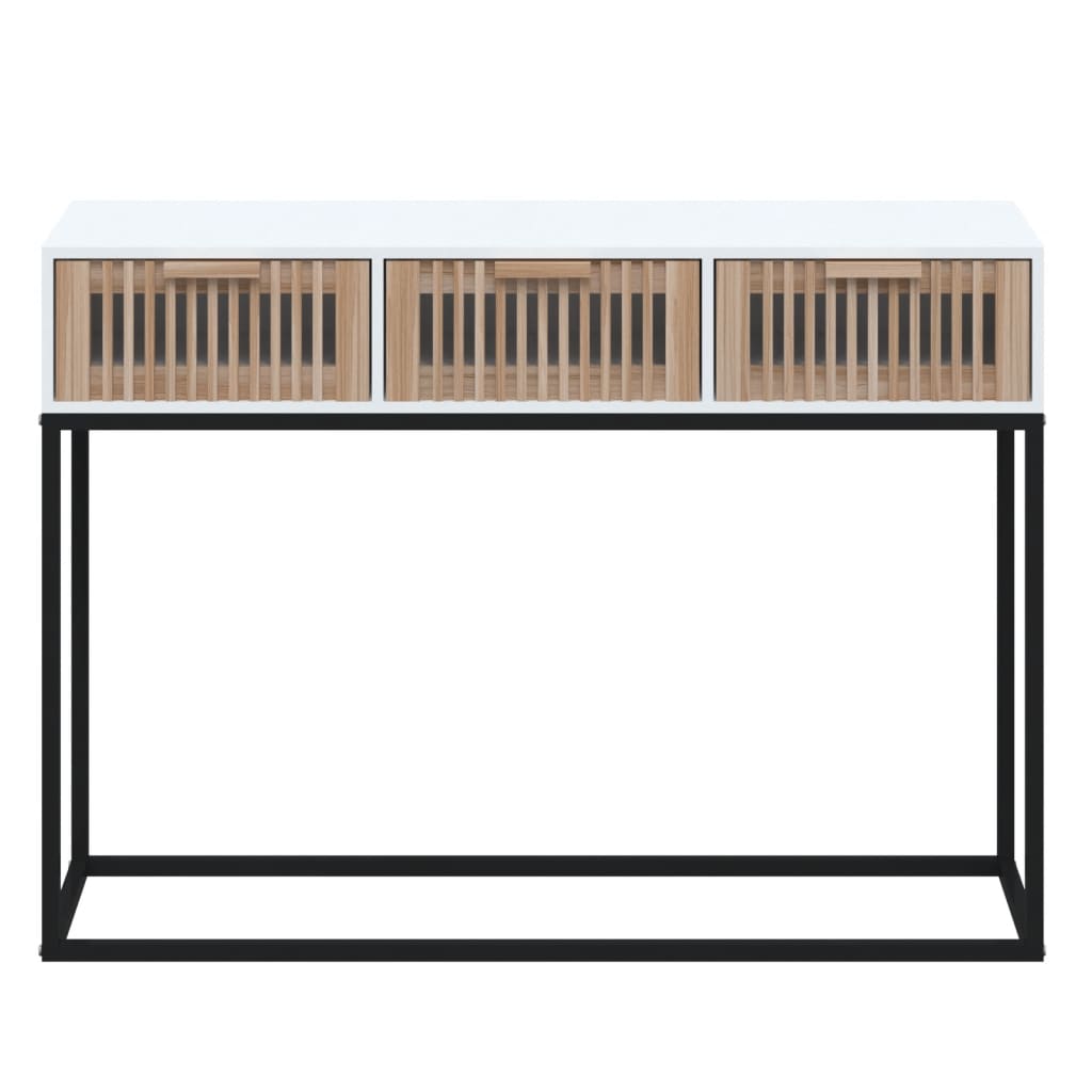 vidaXL Mesa consola hierro y madera contrachapada blanco 105x30x75 cm