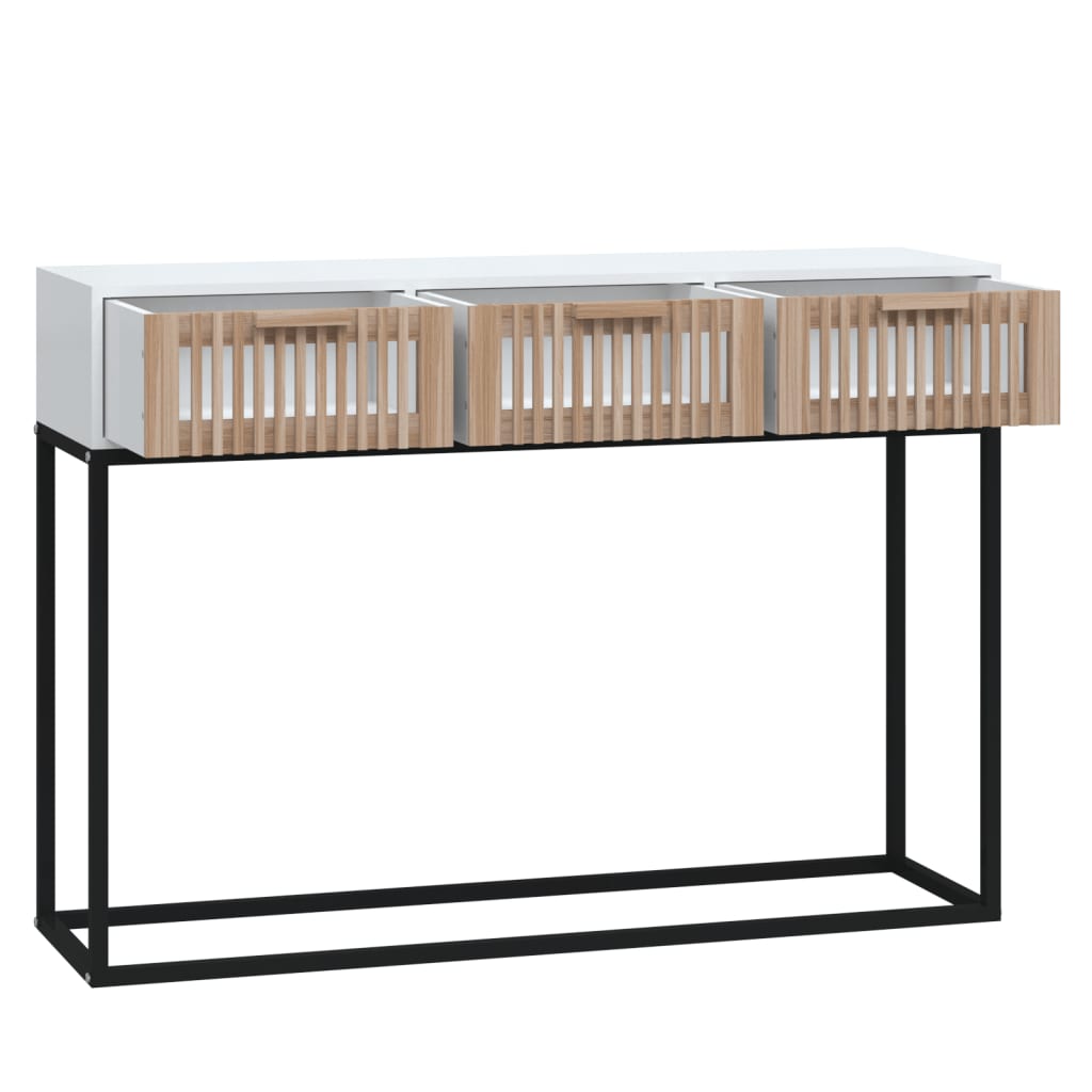 vidaXL Mesa consola hierro y madera contrachapada blanco 105x30x75 cm