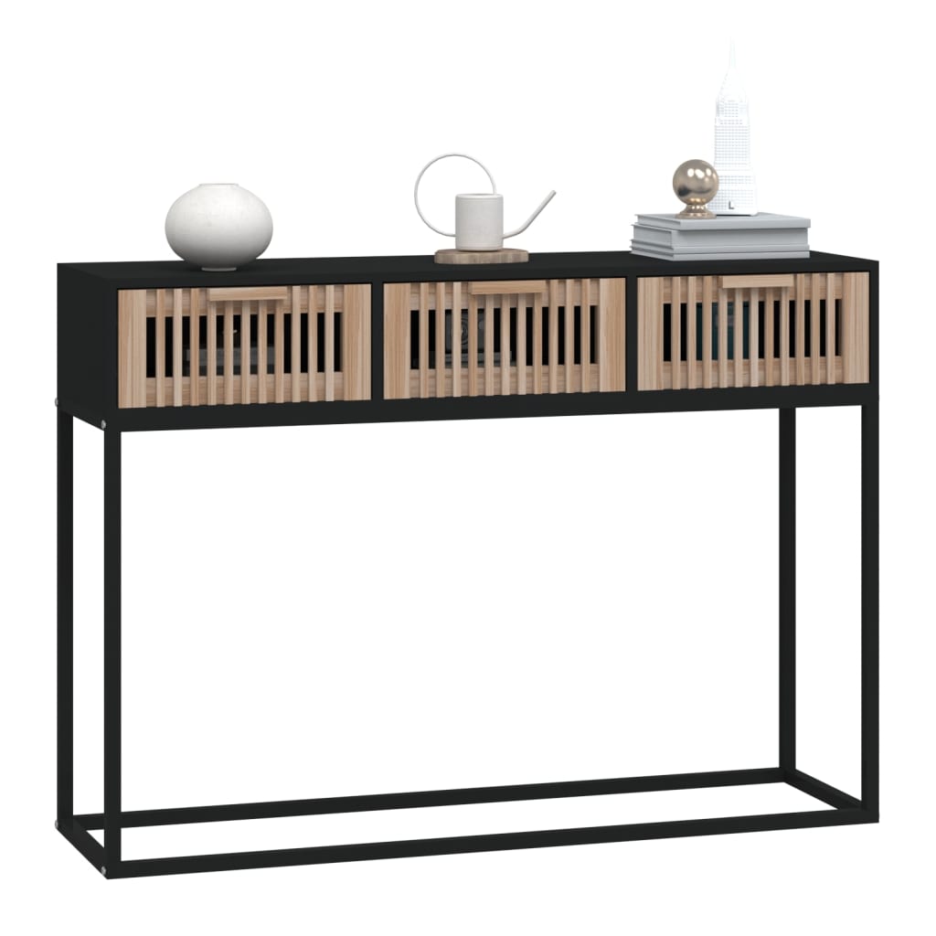 vidaXL Mesa consola hierro y madera contrachapada negro 105x30x75 cm