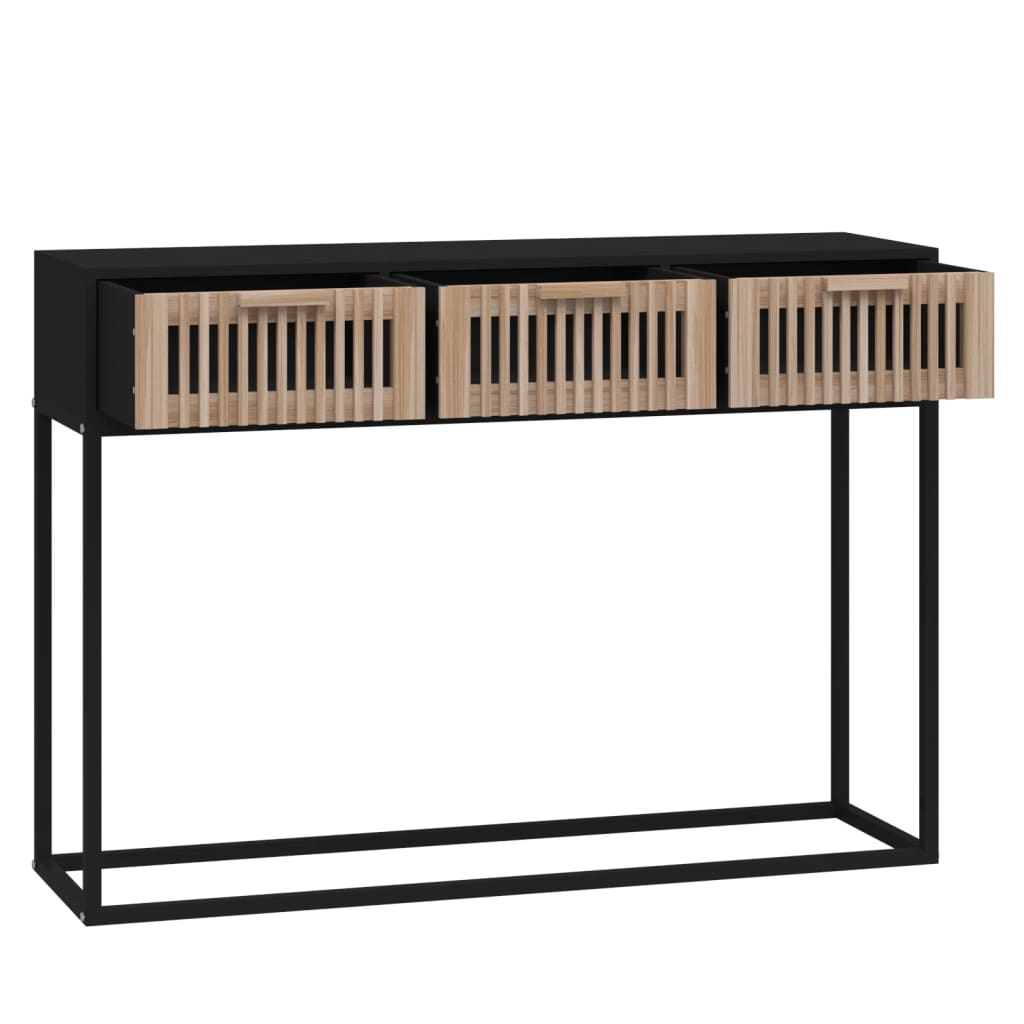 vidaXL Mesa consola hierro y madera contrachapada negro 105x30x75 cm