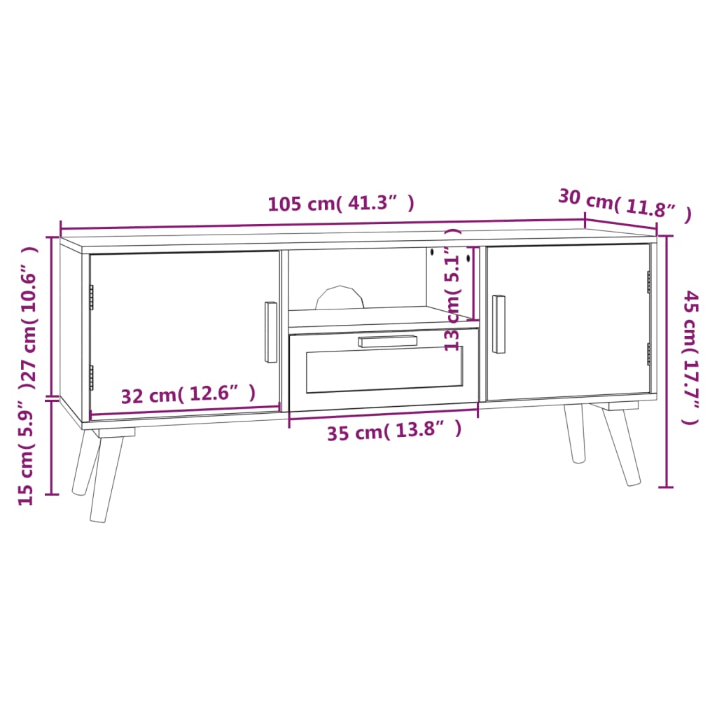 vidaXL Mueble de TV con puertas madera contrachapada 105x30x45 cm