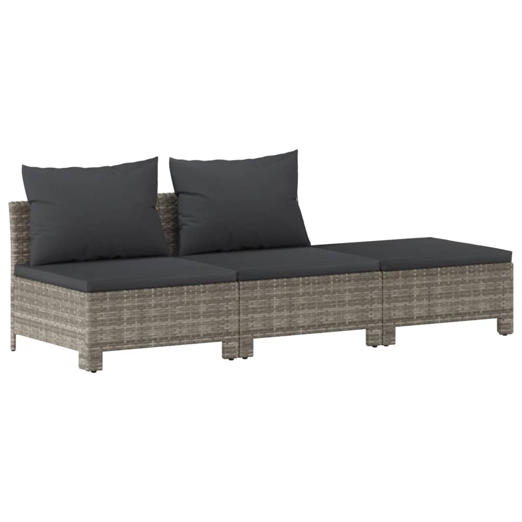 vidaXL Set de muebles de jardín 3 pzas y cojines ratán sintético gris