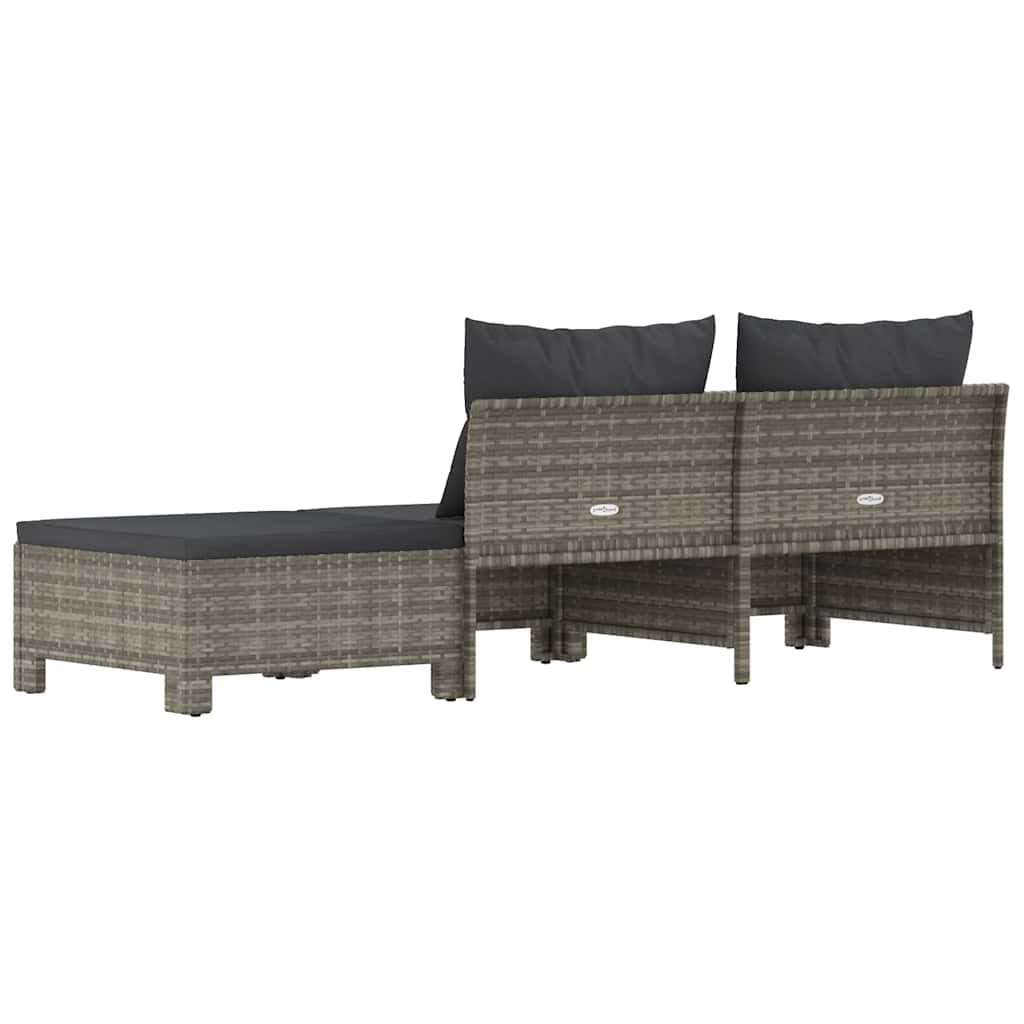 vidaXL Set de muebles de jardín 3 pzas y cojines ratán sintético gris