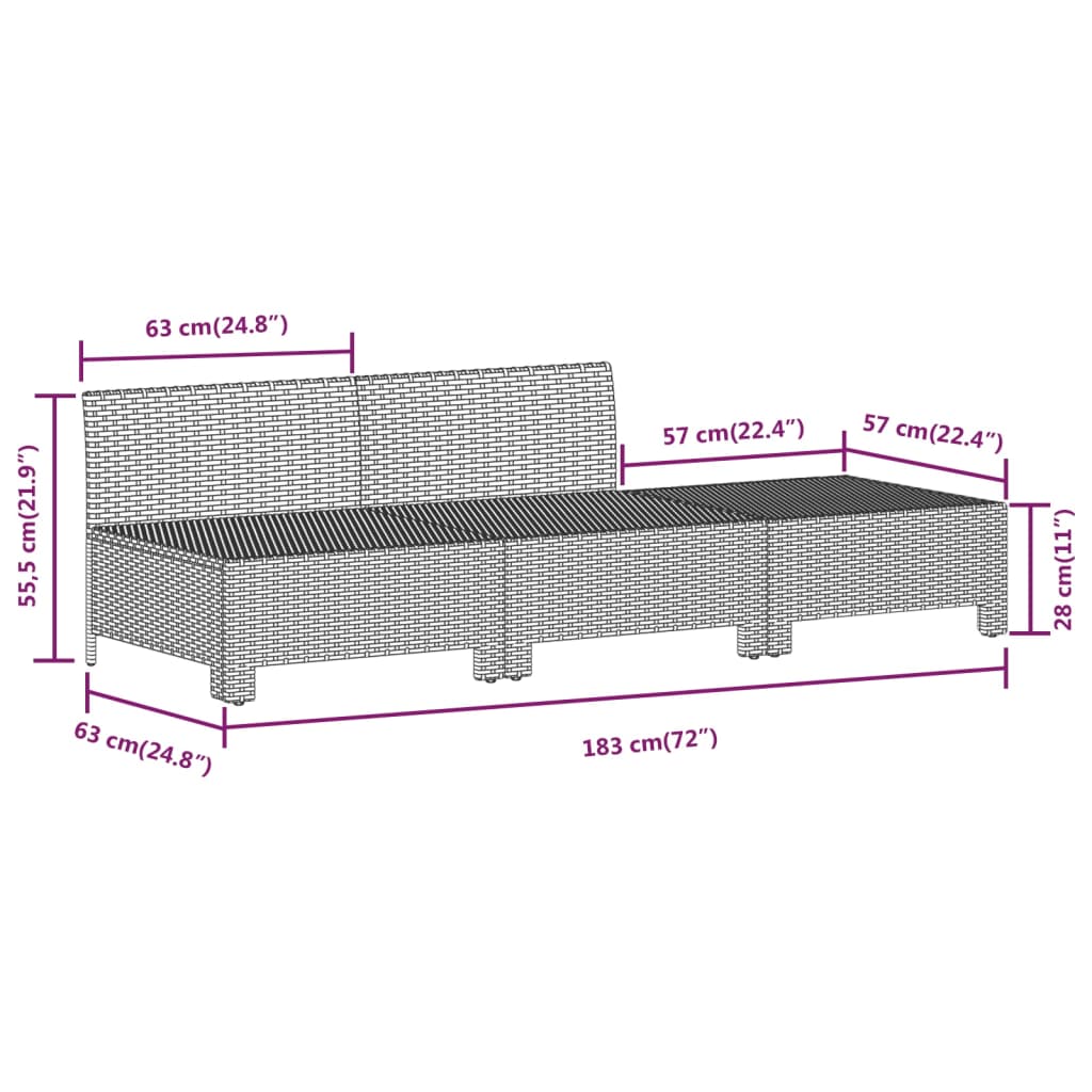 vidaXL Set de muebles de jardín 3 pzas y cojines ratán sintético gris