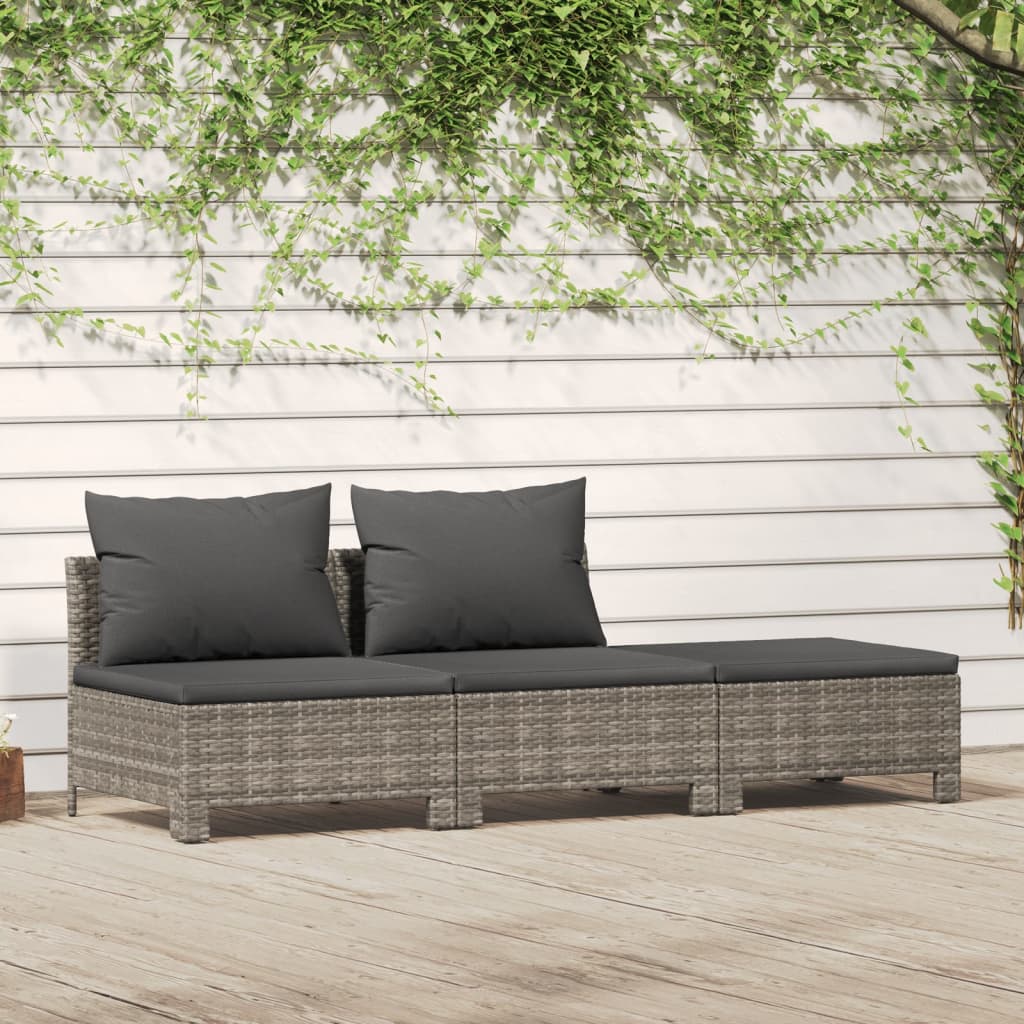 vidaXL Set de muebles de jardín 3 pzas y cojines ratán sintético gris