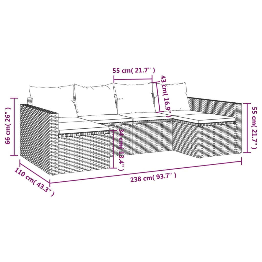 vidaXL Set muebles de jardín 2 piezas y cojines ratán sintético marrón