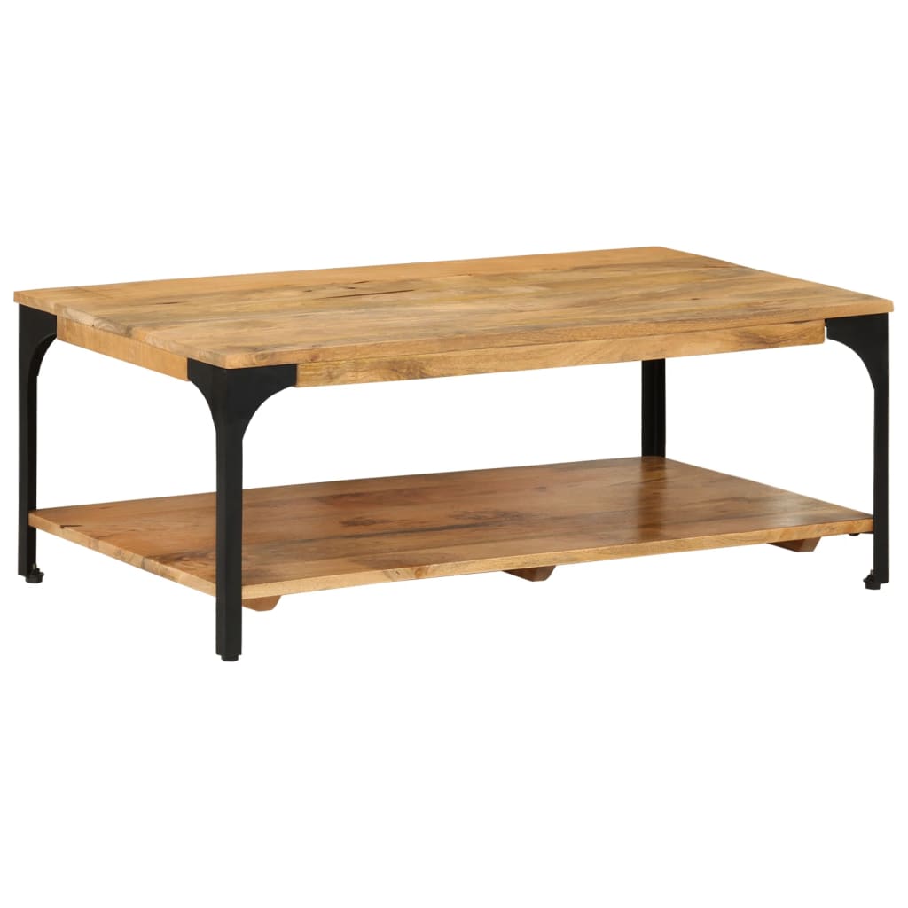 vidaXL Mesa de centro con 2 alturas acero y madera mango 100x55x38 cm