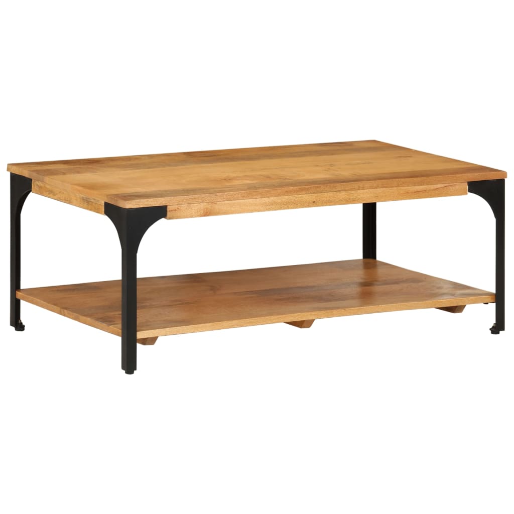 vidaXL Mesa de centro con 2 alturas acero y madera mango 100x55x38 cm