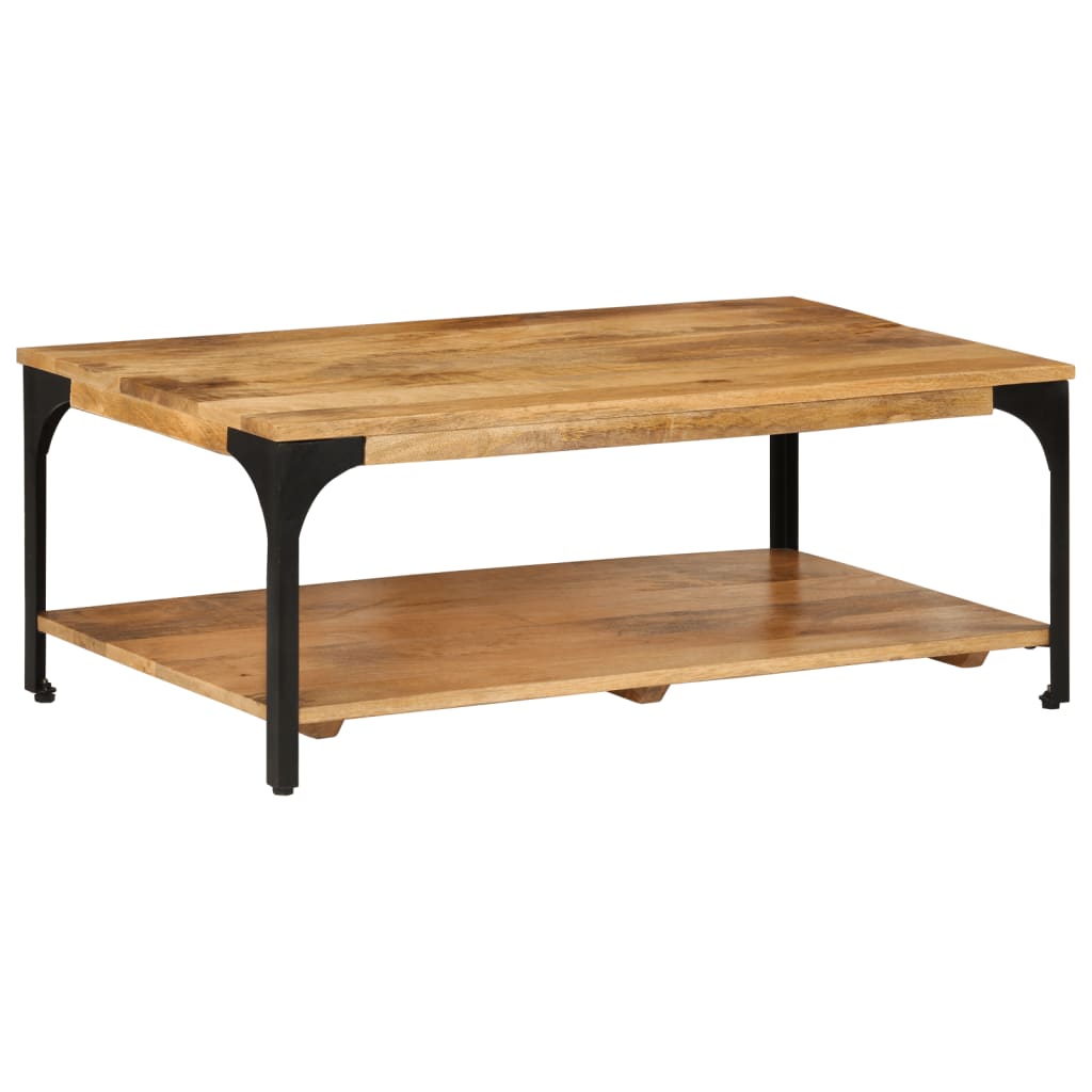 vidaXL Mesa de centro con 2 alturas acero y madera mango 100x55x38 cm