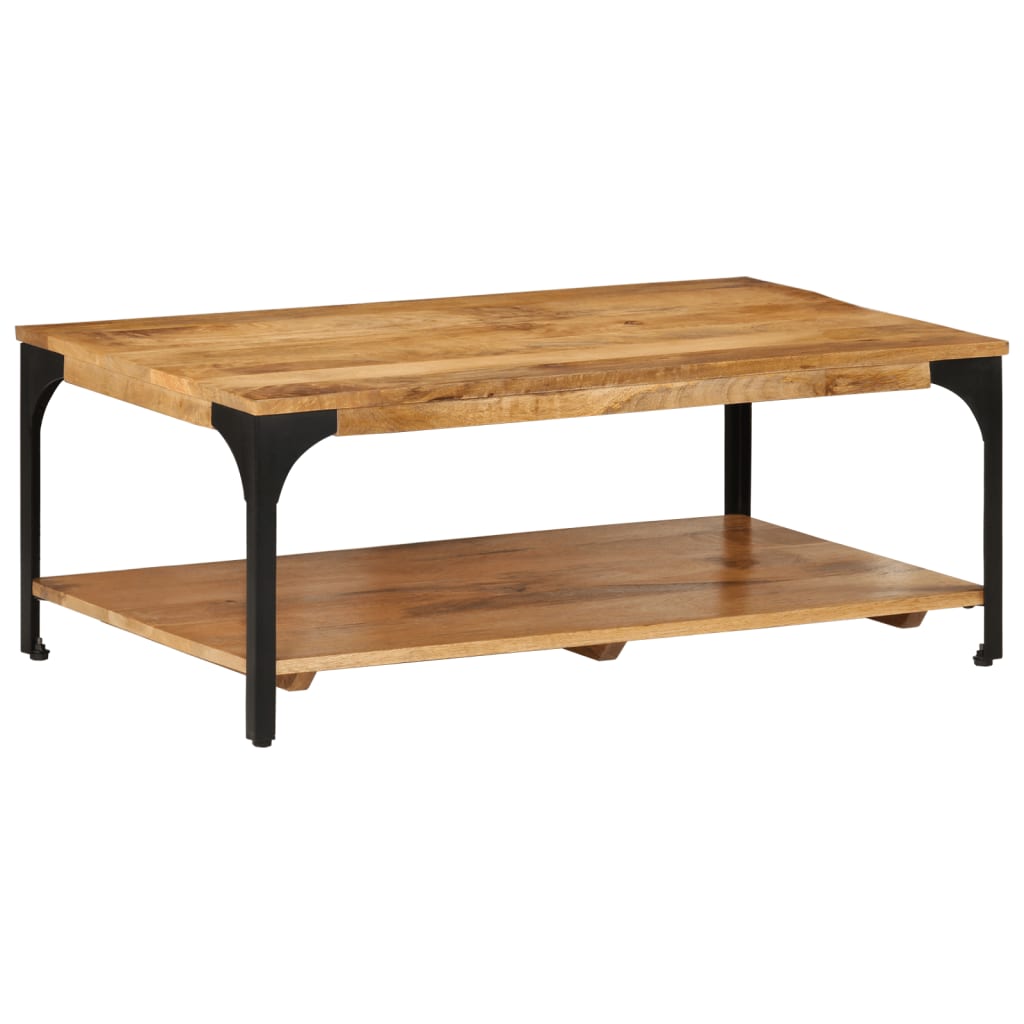 vidaXL Mesa de centro con 2 alturas acero y madera mango 100x55x38 cm