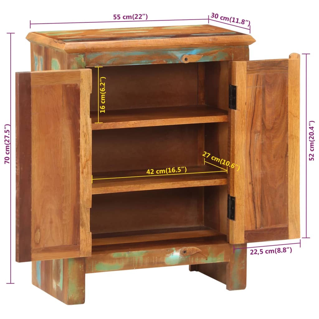 vidaXL Aparador con 2 puertas de madera maciza reciclada 55x30x70 cm