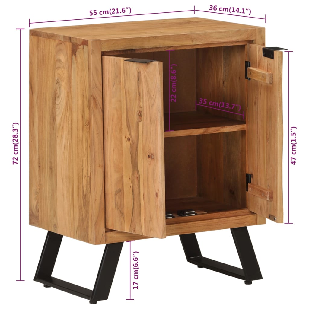 vidaXL Aparador con 2 puertas de madera maciza de acacia 55x36x72 cm