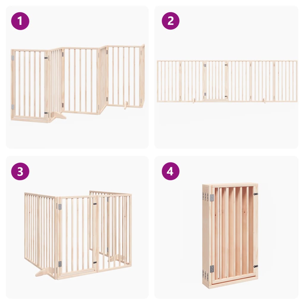 vidaXL Puerta para perros plegable 6 paneles madera de álamo 300 cm