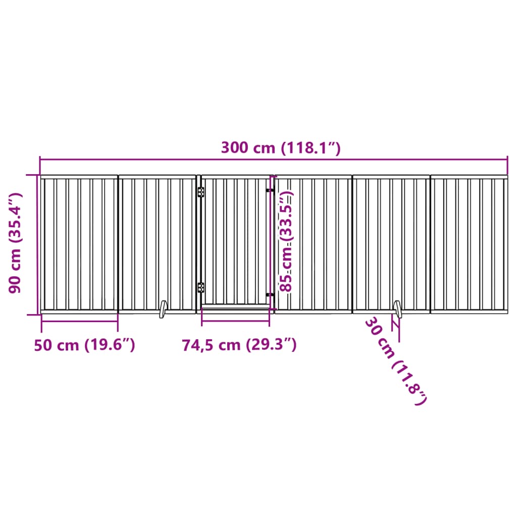 vidaXL Puerta para perros plegable 6 paneles madera de álamo 300 cm