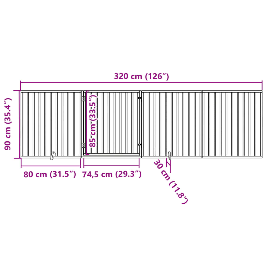 vidaXL Puerta para perros plegable 4 paneles madera de álamo 320 cm