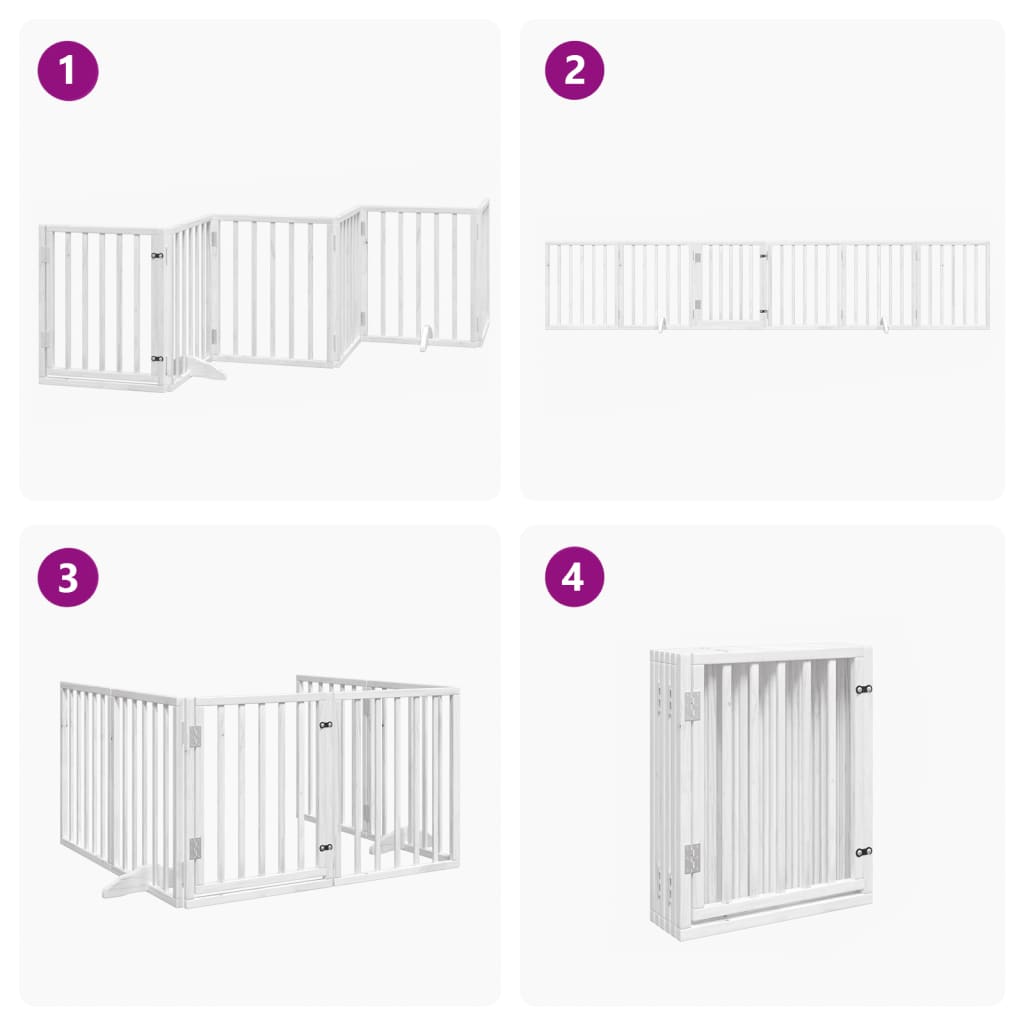 vidaXL Puerta para perros plegable 3 paneles madera álamo blanca 300cm