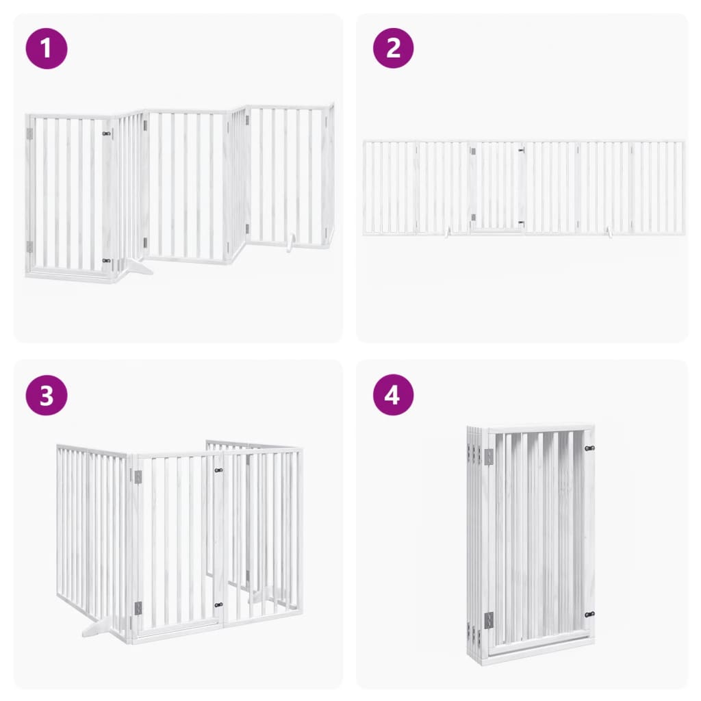 vidaXL Puerta para perros plegable 3 paneles madera álamo blanca 300cm