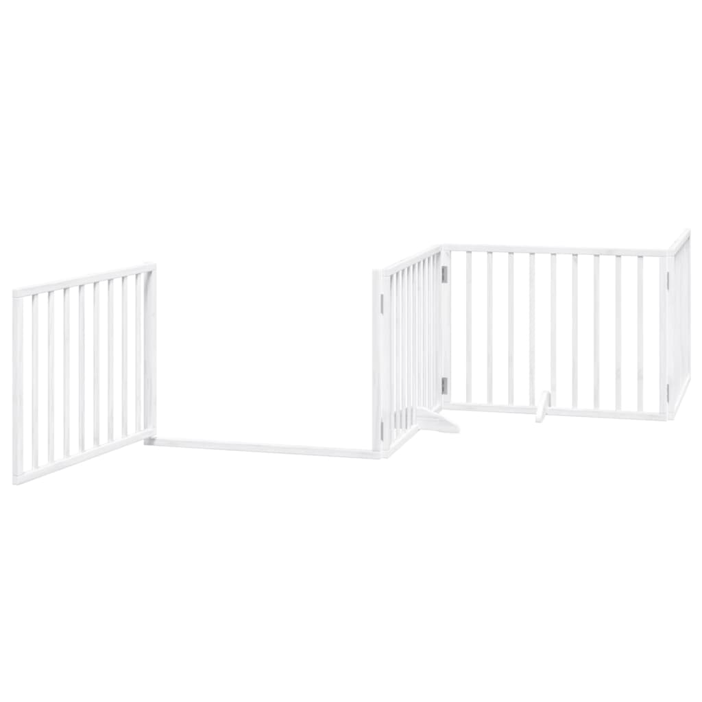 vidaXL Puerta para perros plegable 4 paneles madera álamo blanca 320cm