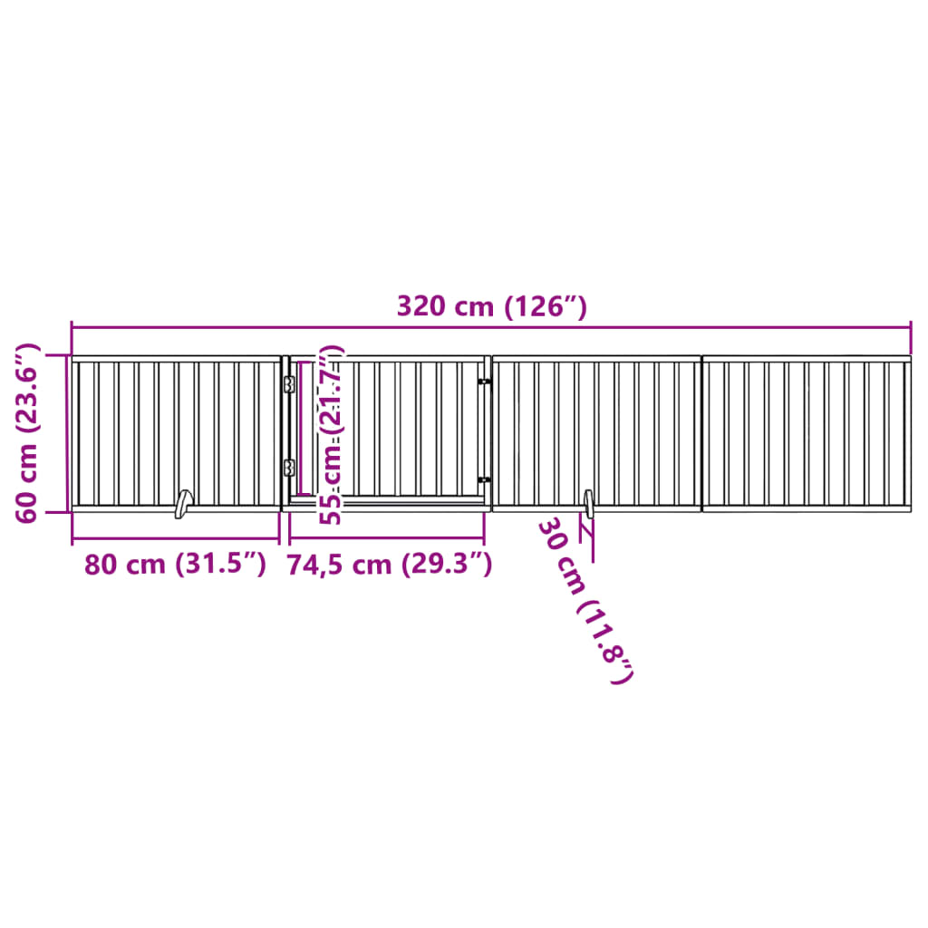 vidaXL Puerta para perros plegable 4 paneles madera álamo blanca 320cm