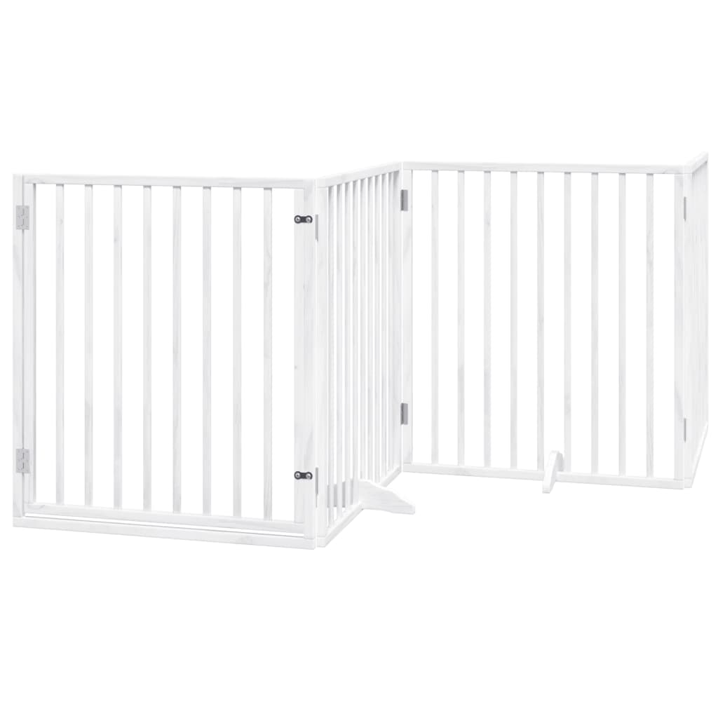 vidaXL Puerta para perros plegable 4 paneles madera álamo blanca 320cm