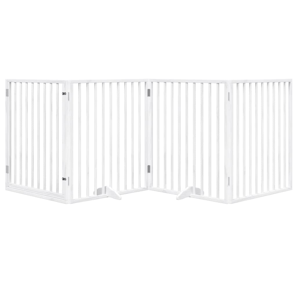 vidaXL Puerta para perros plegable 4 paneles madera álamo blanca 320cm