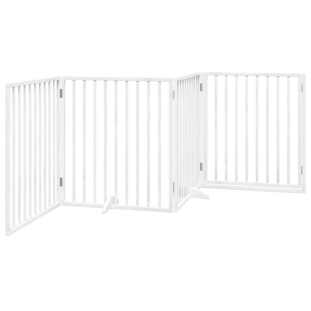 vidaXL Puerta para perros plegable 4 paneles madera álamo blanca 320cm