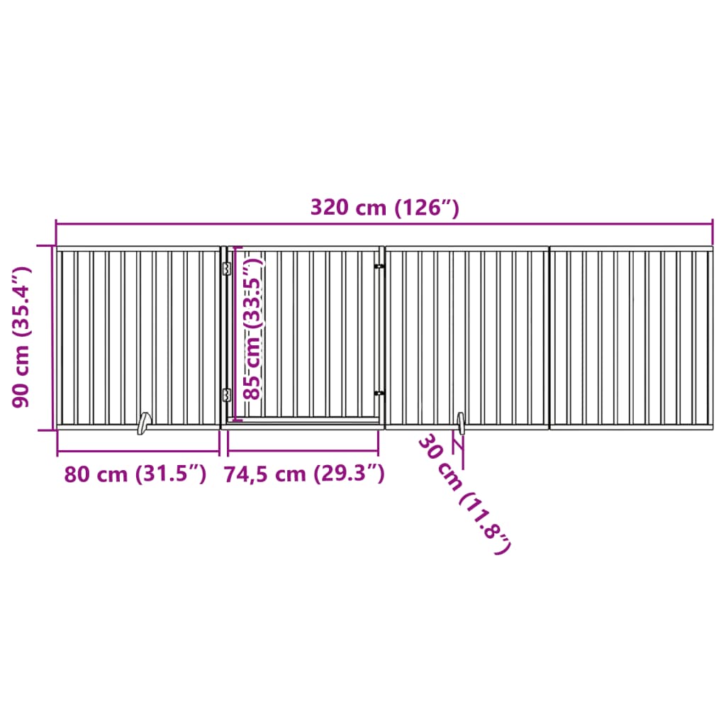 vidaXL Puerta para perros plegable 4 paneles madera álamo blanca 320cm