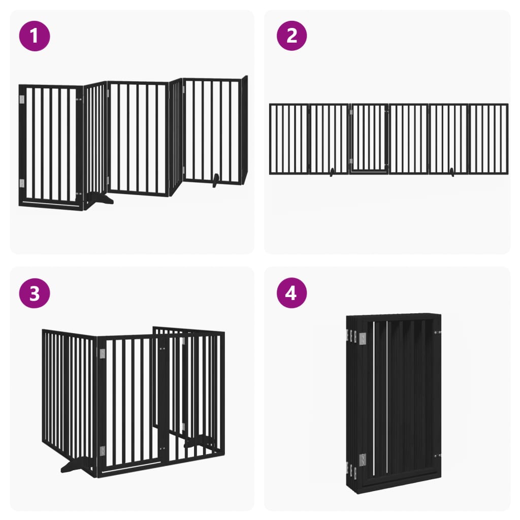 vidaXL Puerta para perros plegable 6 paneles madera álamo negra 300 cm