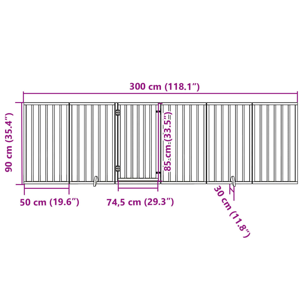 vidaXL Puerta para perros plegable 6 paneles madera álamo negra 300 cm