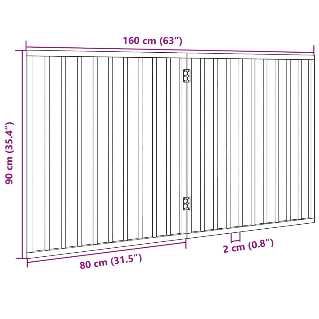 vidaXL Puerta para perros plegable 2 paneles madera álamo negra 160 cm