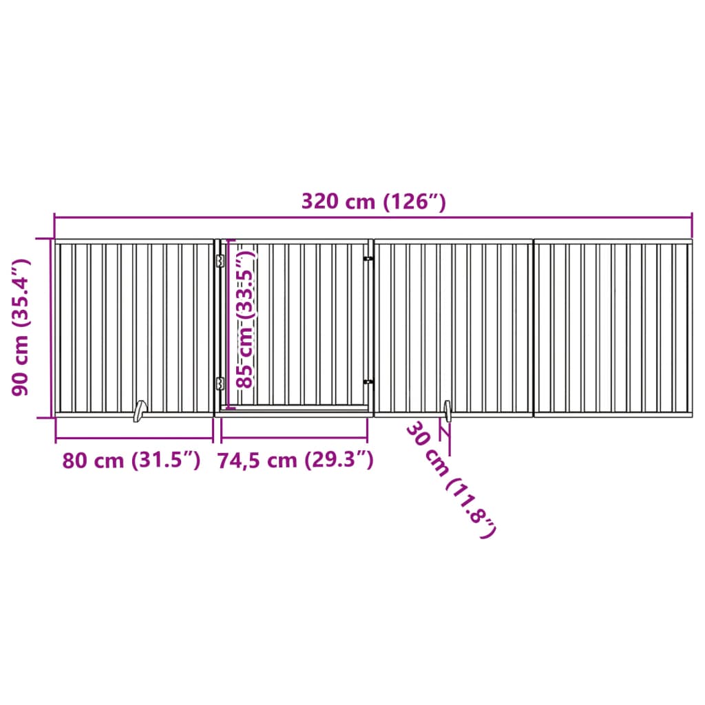 vidaXL Puerta para perros plegable 4 paneles madera álamo negra 320 cm