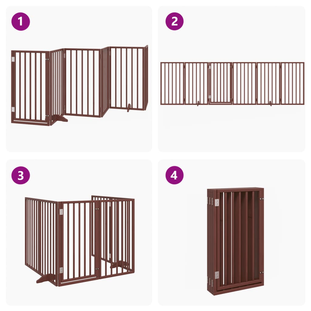 vidaXL Puerta para perros plegable 6 paneles madera álamo marrón 300cm