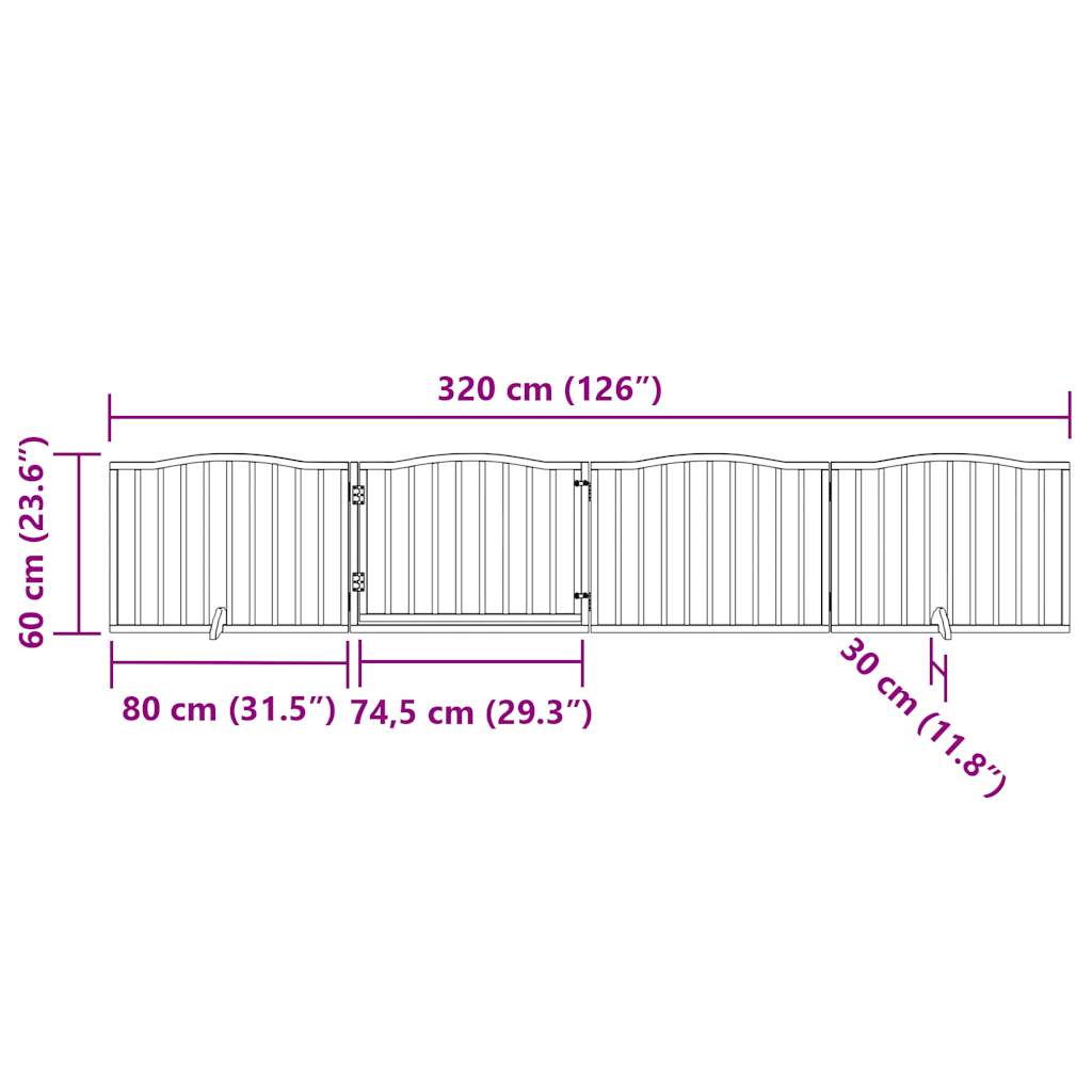 vidaXL Puerta para perros plegable 4 paneles madera de álamo 320 cm