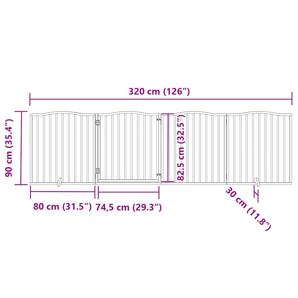 vidaXL Puerta para perros plegable 4 paneles madera de álamo 320 cm