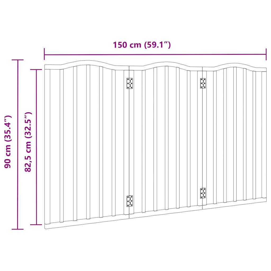 vidaXL Puerta para perros plegable 3 paneles madera álamo negra 150 cm