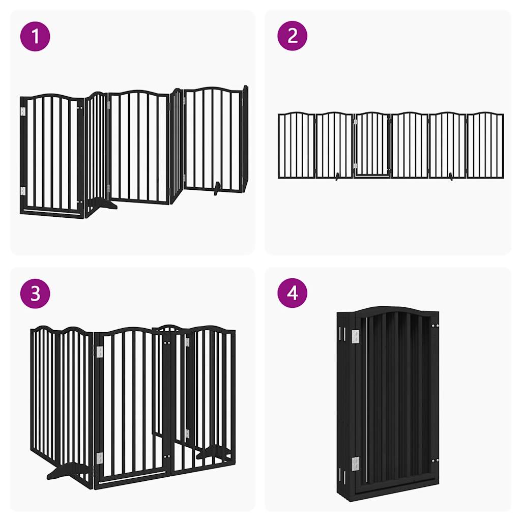 vidaXL Puerta para perros plegable 6 paneles madera álamo negra 300 cm