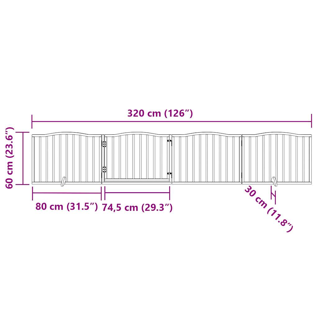 vidaXL Puerta para perros plegable 4 paneles madera álamo negra 320 cm