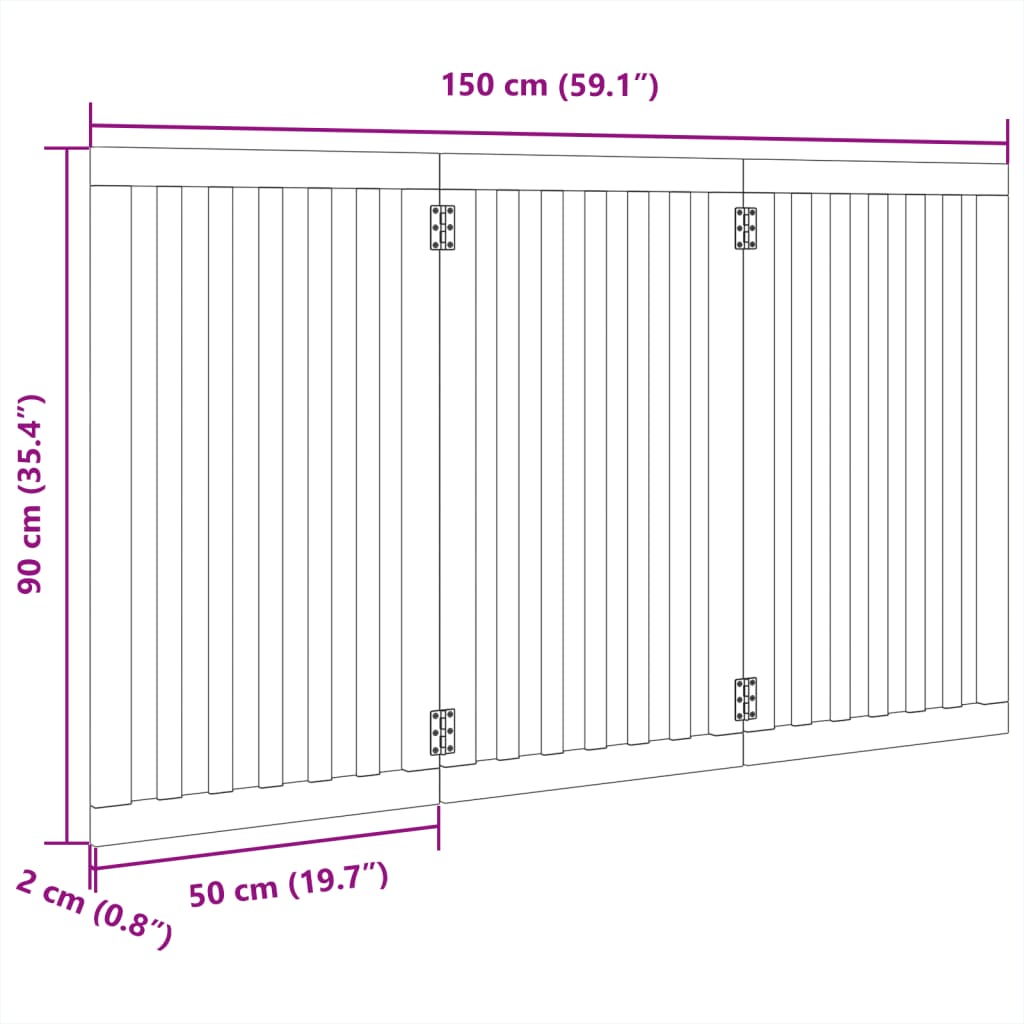 vidaXL Puerta para perros plegable 3 paneles madera de álamo 150 cm