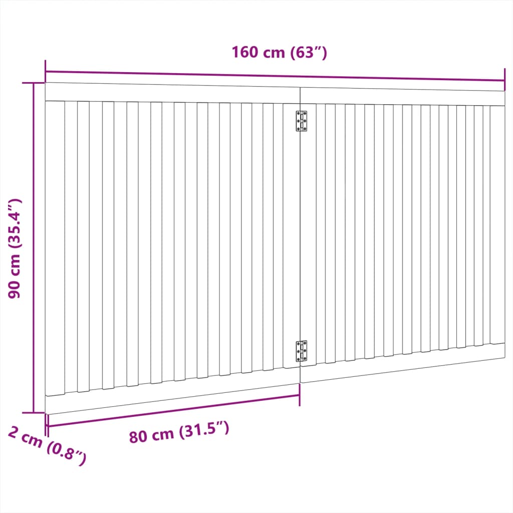 vidaXL Puerta para perros plegable 2 paneles madera de álamo 160 cm