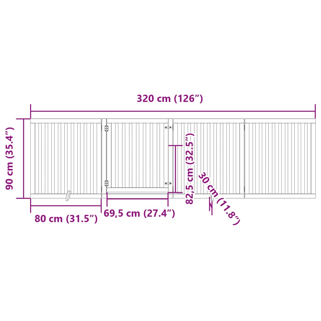 vidaXL Puerta para perros plegable 4 paneles madera de álamo 320 cm