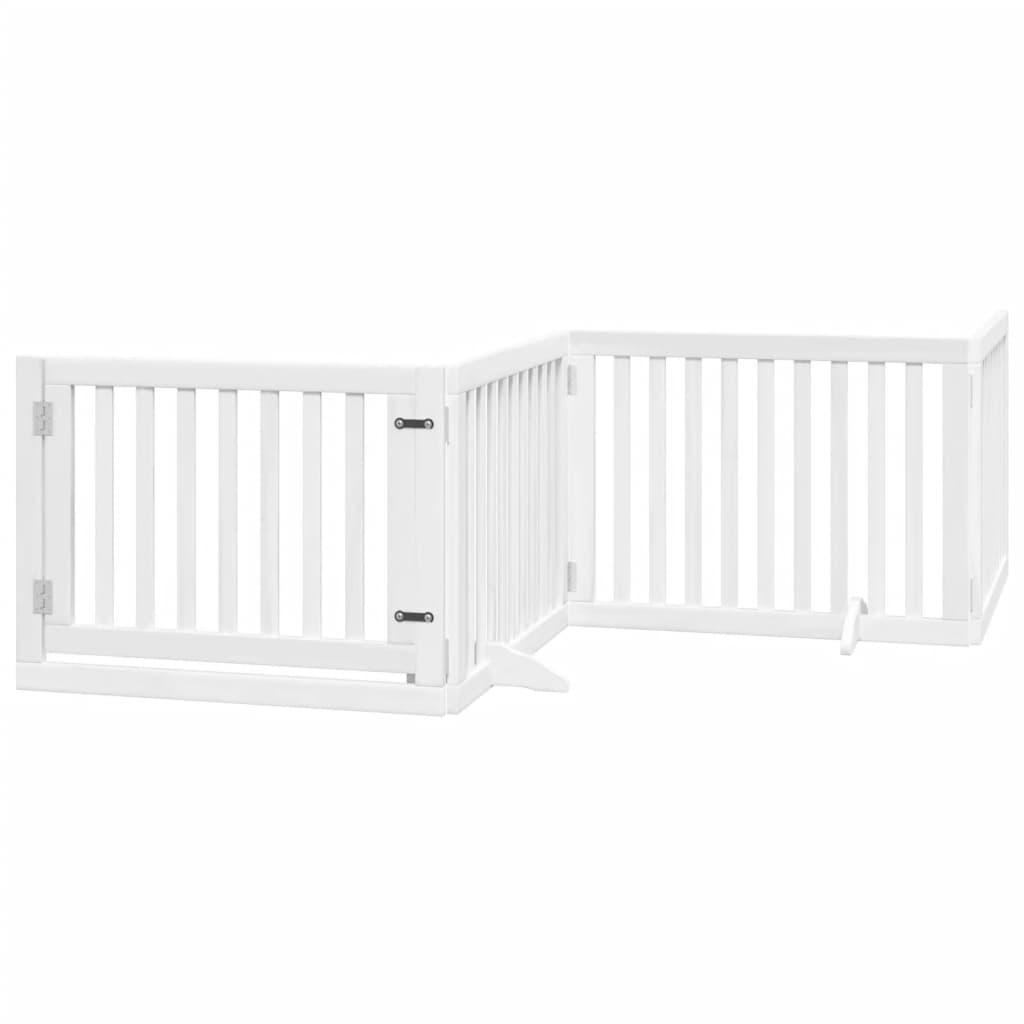 vidaXL Puerta para perros plegable 4 paneles madera álamo blanca 320cm