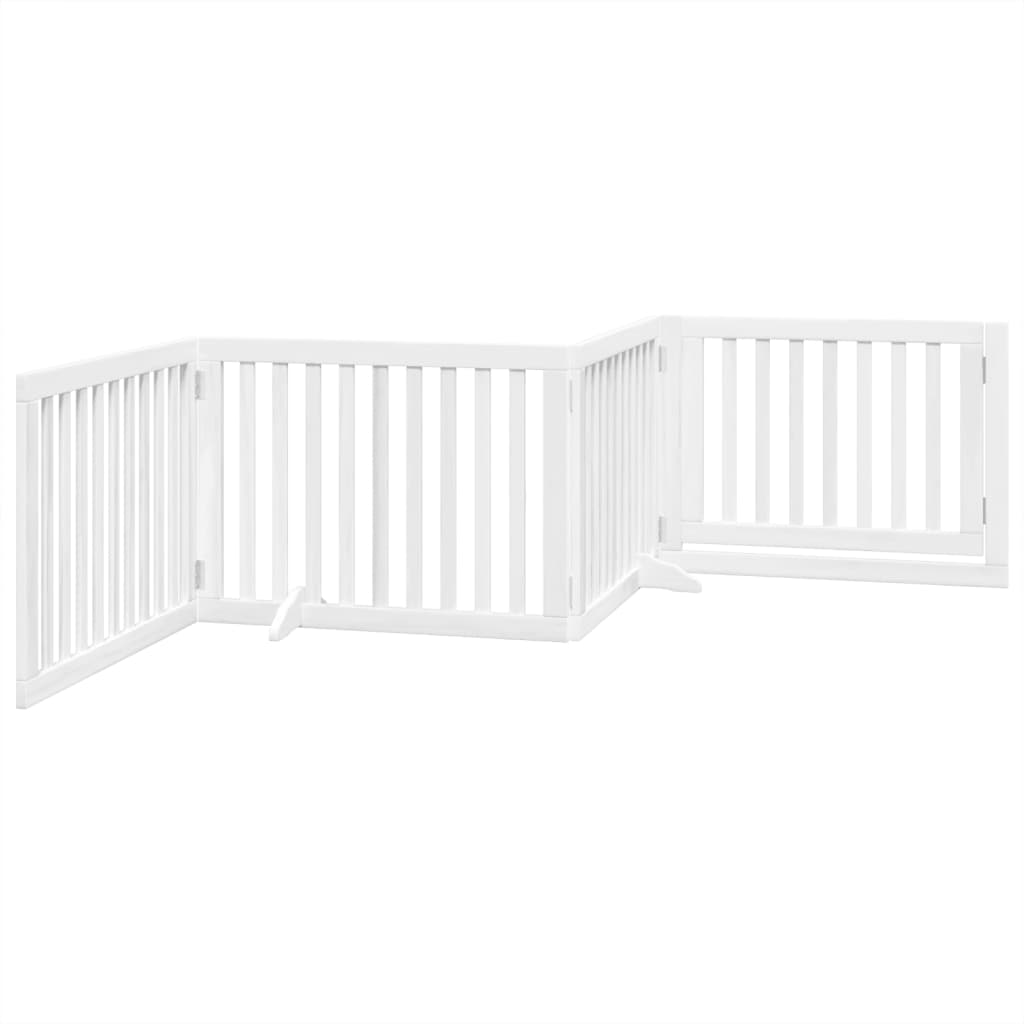 vidaXL Puerta para perros plegable 4 paneles madera álamo blanca 320cm