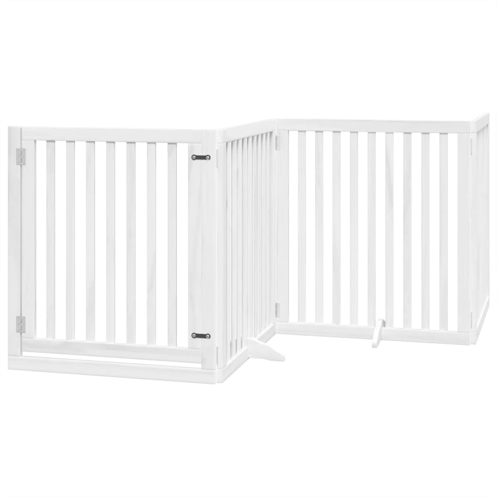 vidaXL Puerta para perros plegable 4 paneles madera álamo blanca 320cm