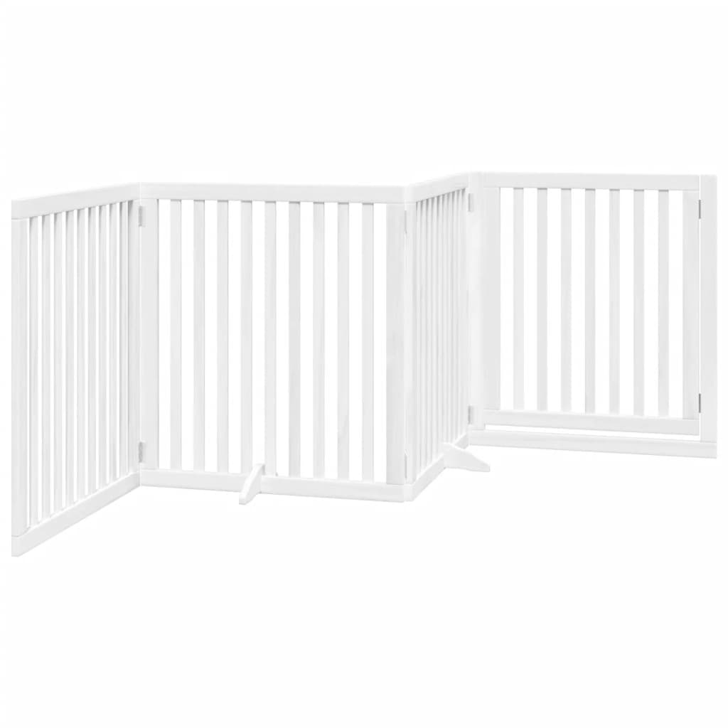 vidaXL Puerta para perros plegable 4 paneles madera álamo blanca 320cm