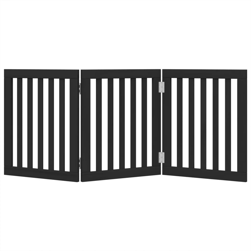 vidaXL Puerta para perros plegable 3 paneles madera álamo negra 150 cm