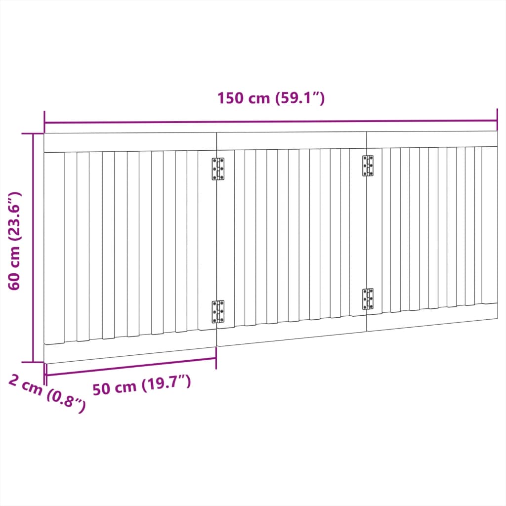 vidaXL Puerta para perros plegable 3 paneles madera álamo negra 150 cm