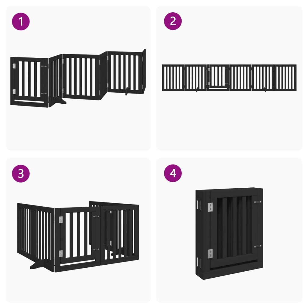 vidaXL Puerta para perros plegable 6 paneles madera álamo negra 300 cm