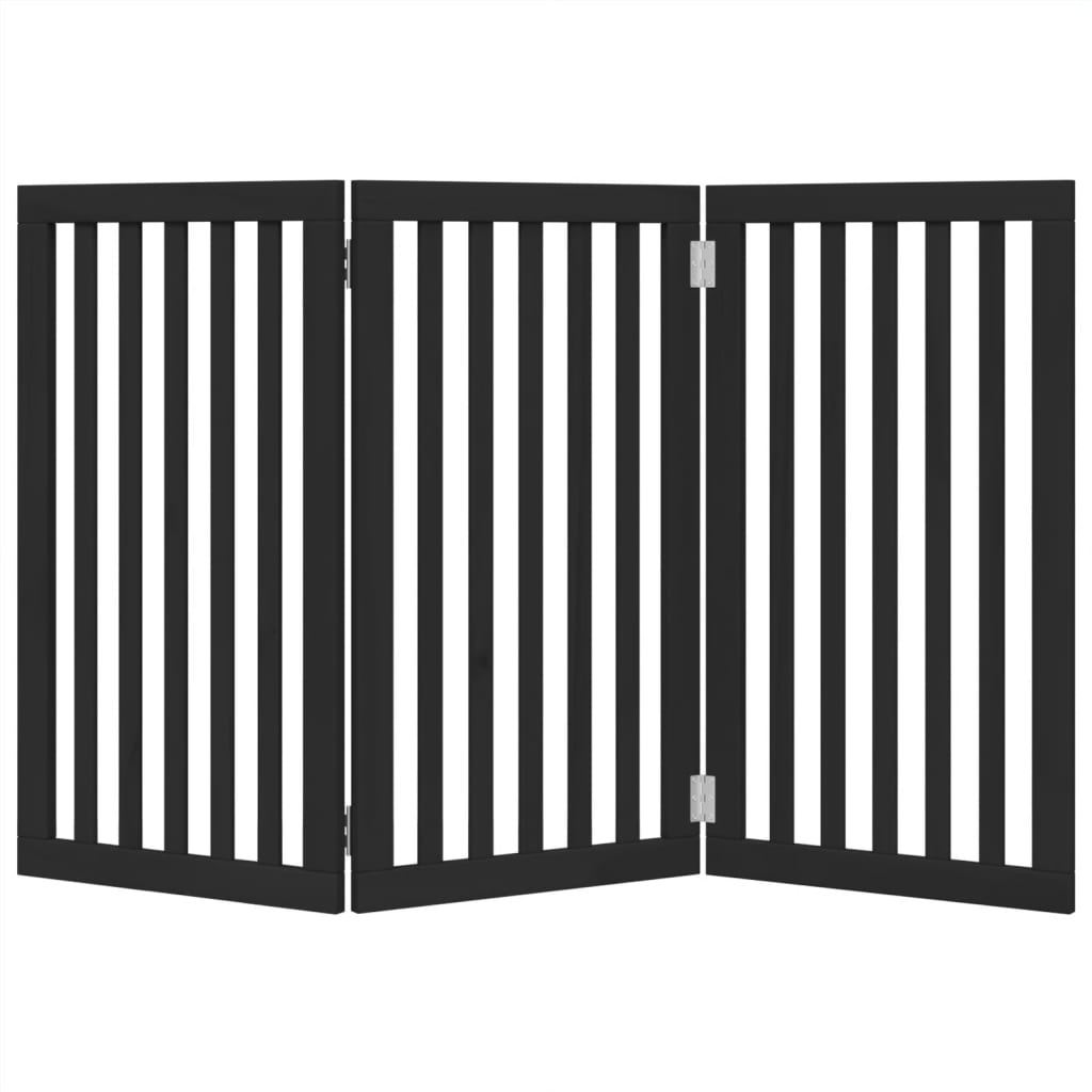 vidaXL Puerta para perros plegable 3 paneles madera álamo negra 150 cm